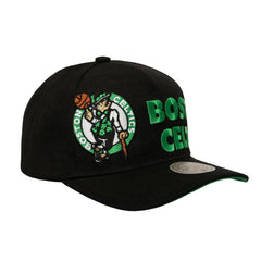 Boston Celtics Busted Logo Wordmark Wrap-Around Pro Pinch Adjustable Hat Black - Mitchell & Ness