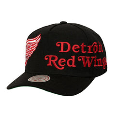 Detroit Red Wings Mitchell & Ness Busted Logo Wordmark Wrap-Around Pro Pinch Adjustable Hat - Black | US 202641037