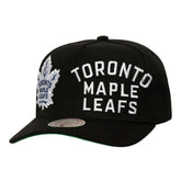Toronto Maple Leafs Mitchell & Ness Busted Logo Wordmark Wrap-Around Pro Pinch Adjustable Hat - Black | US 202641045
