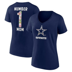 Dallas Cowboys Women's Floral Number 1 Mom V-Neck T-Shirt - Navy T-shirts