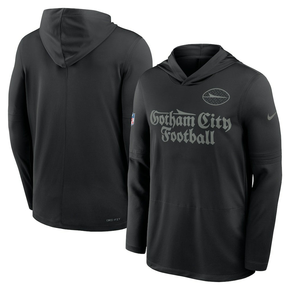 New York Jets 2025 Rivalries Collection Sideline Dri-FIT Long Sleeve Hoodie T-Shirt - Black Hoodies