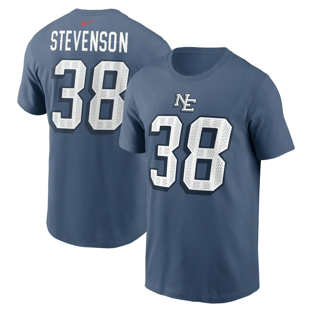 Rhamondre Stevenson New England Patriots 2025 Rivalries Collection Player Name & Number T-Shirt - Storm Blue T-shirts