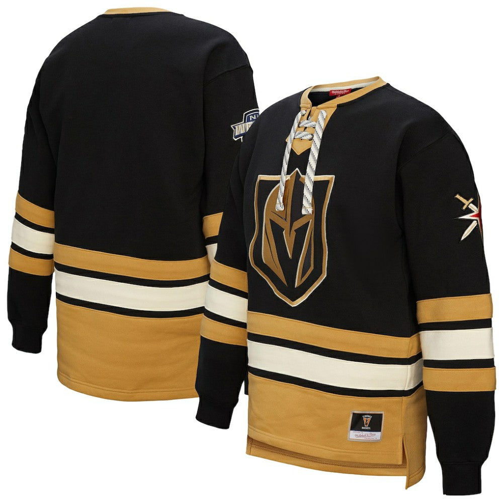 Vegas Golden Knights Mitchell & Ness Women's Heritage Lace-Up Pullover Sweatshirt - Black | US 202660256