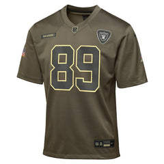 Brock Bowers Las Vegas Raiders Youth 2025 Salute to Service Game Jersey - Olive Jerseys