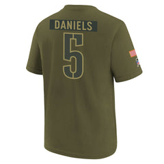 Jayden Daniels Washington Commanders Youth 2025 Salute to Service Name & Number T-Shirt - Olive T-shirts