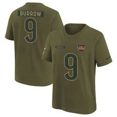 Joe Burrow Cincinnati Bengals Youth 2025 Salute to Service Name & Number T-Shirt - Olive T-shirts