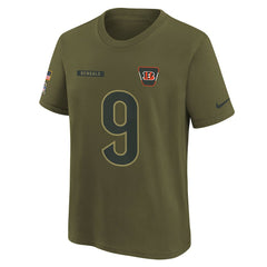 Joe Burrow Cincinnati Bengals Youth 2025 Salute to Service Name & Number T-Shirt - Olive T-shirts
