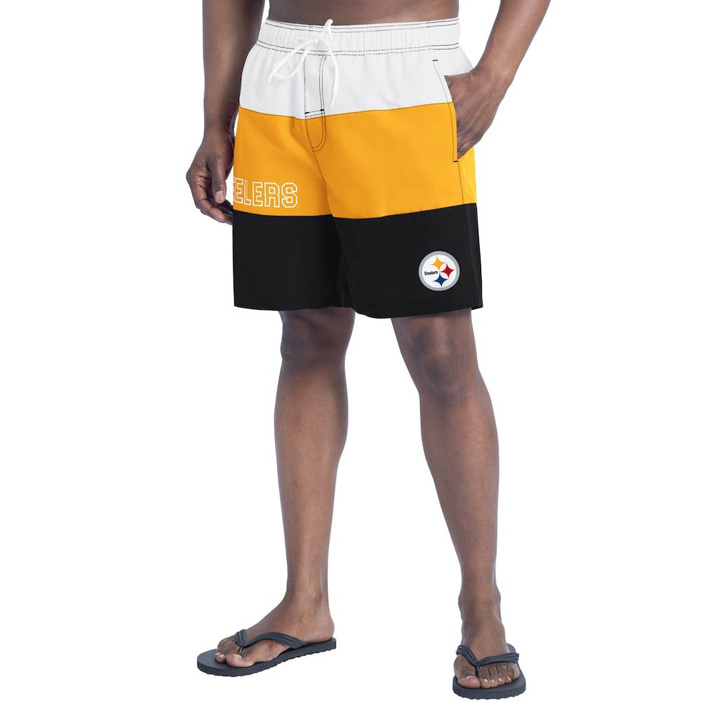 Pittsburgh Steelers G-III Sports by Carl Banks Sunrise Volley Swim Shorts - Black/Gold Shorts