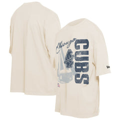 Chicago Cubs New Era Cooperstown Collection Oversized Throwback Distressed T-Shirt - Cream T-shirts