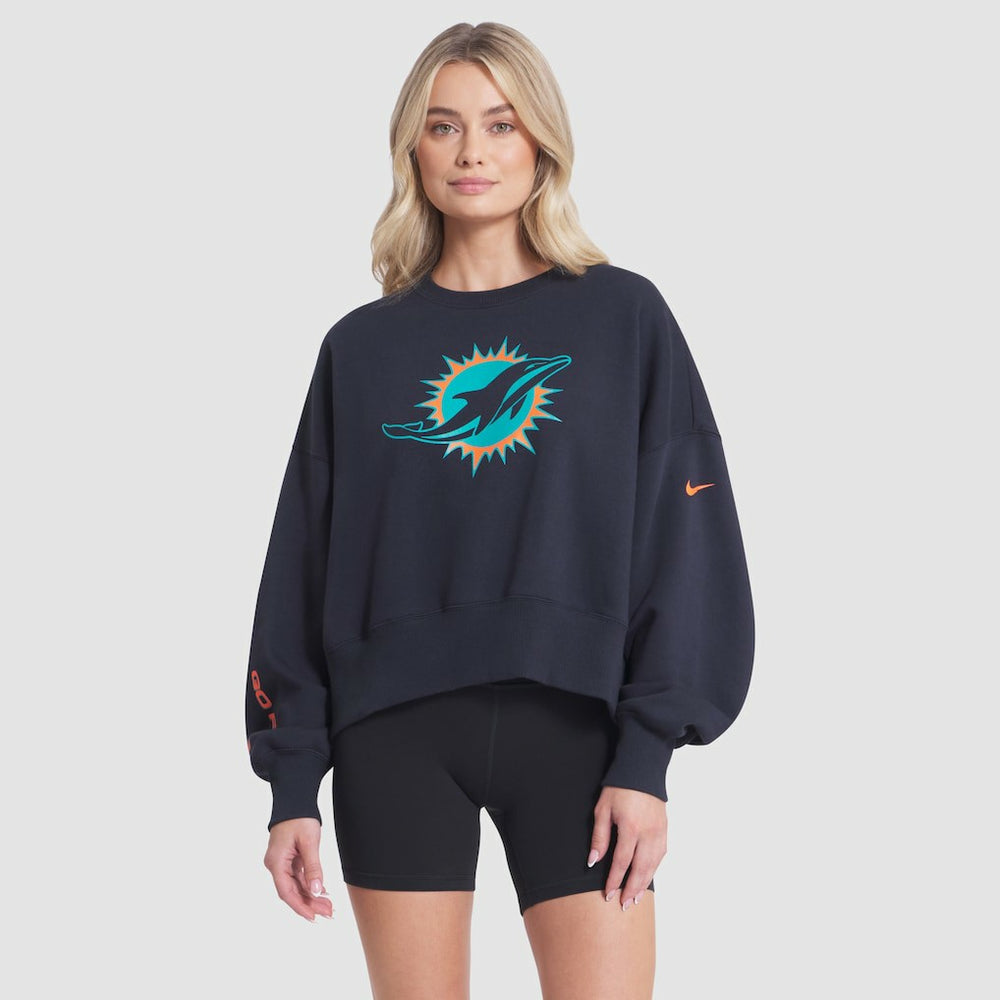 Miami Dolphins Women's 2025 Rivalries Collection Oversized Phoenix Fleece Sweatshirt - Pitch Blue Sweatshirts