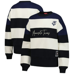 Minnesota Twins Mitchell & Ness Women's Cooperstown Collection Blocked Fleece Pullover Sweatshirt- Navy/Black Pullover