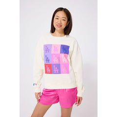 Los Angeles Dodgers Terez Women's Technicolor Oversized Pullover Sweatshirt - Cream Pullover
