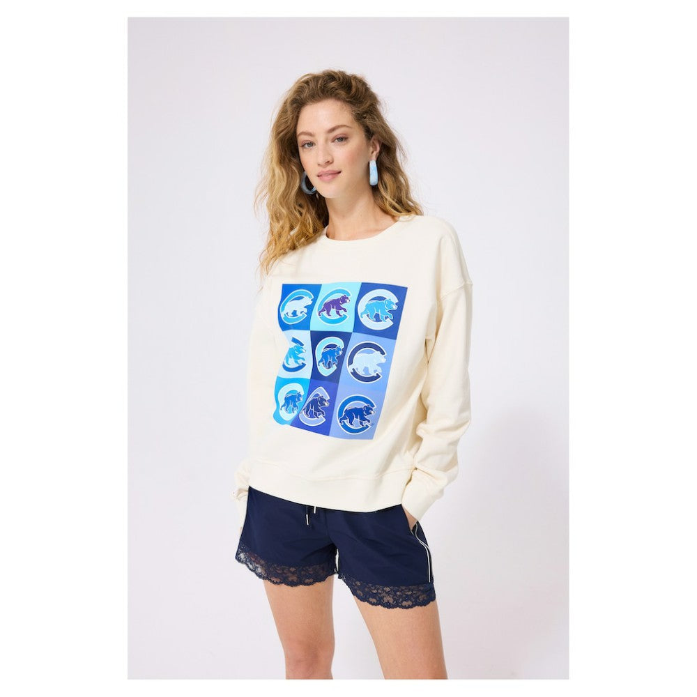 Chicago Cubs Terez Women's Technicolor Oversized Pullover Sweatshirt - Cream Pullover