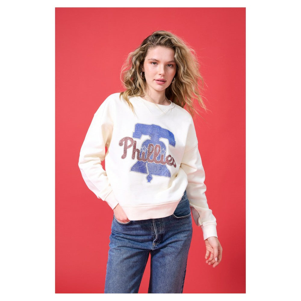 Philadelphia Phillies Terez Women's Oversized Gemstone Logo Sweatshirt - Cream Sweatshirts
