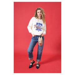Philadelphia Phillies Terez Women's Oversized Gemstone Logo Sweatshirt - Cream Sweatshirts