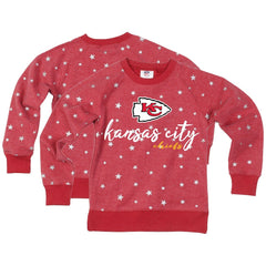 Kansas City Chiefs Wes & Willy Girls Youth Shimmer Star Reverse Fleece Pullover Sweatshirt - Red Pullover