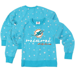 Miami Dolphins Wes & Willy Girls Youth Shimmer Star Reverse Fleece Pullover Sweatshirt - Aqua Pullover