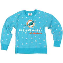 Miami Dolphins Wes & Willy Girls Youth Shimmer Star Reverse Fleece Pullover Sweatshirt - Aqua Pullover