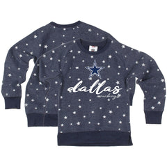 Dallas Cowboys Wes & Willy Girls Youth Shimmer Star Reverse Fleece Pullover Sweatshirt - Navy Pullover