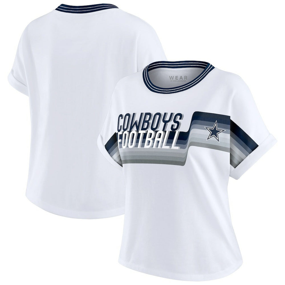 Dallas Cowboys WEAR by Erin Andrews Women's Cropped Center Stripe Dolman T-Shirt - White T-shirts