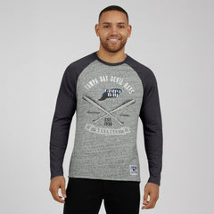 Tampa Bay Rays Darius Rucker Collection by Fanatics Raw Edge Raglan Long Sleeve Baseball T-Shirt - Heather Gray T-shirts