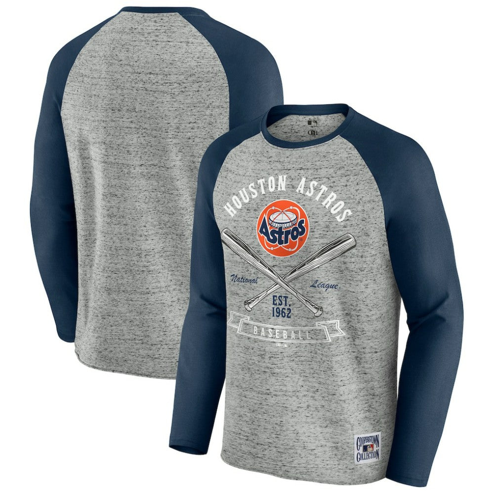 Houston Astros Darius Rucker Collection by Fanatics Raw Edge Raglan Long Sleeve Baseball T-Shirt - Heather Gray T-shirts