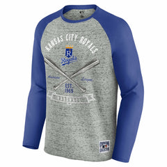 Kansas City Royals Darius Rucker Collection by Fanatics Raw Edge Raglan Long Sleeve Baseball T-Shirt - Heather Gray T-shirts