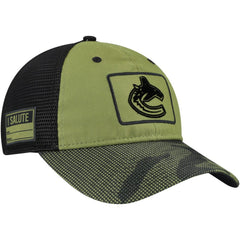 Vancouver Canucks Fanatics Military Appreciation Trucker Adjustable Hat - Olive | US 202682999