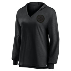 Pittsburgh Steelers Women's Blackout Slub Hoodie V-Neck Long Sleeve T-Shirt