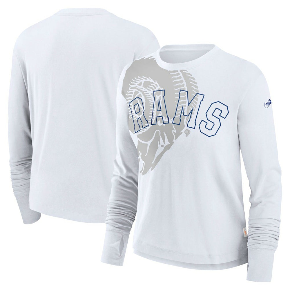 Los Angeles Rams Women's Layered Logo Cropped Long Sleeve Fashion T-Shirt - White T-shirts