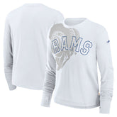 Los Angeles Rams Women's Layered Logo Cropped Long Sleeve Fashion T-Shirt - White T-shirts