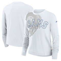 Los Angeles Rams Women's Layered Logo Cropped Long Sleeve Fashion T-Shirt - White T-shirts