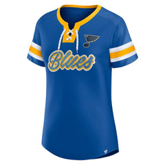 St. Louis Blues Fanatics Women's Iconic Athena Lace-Up T-Shirt - Blue | US 202683982