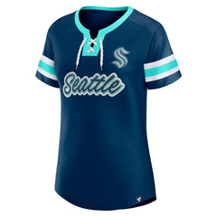 Seattle Kraken Fanatics Women's Iconic Athena Lace-Up T-Shirt - Deep Sea Blue | US 202683991