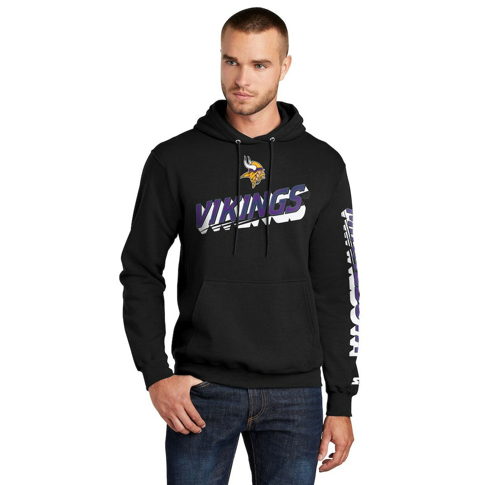 Minnesota Vikings Starter Wordmark Logo Pullover Hoodie - Black Hoodies
