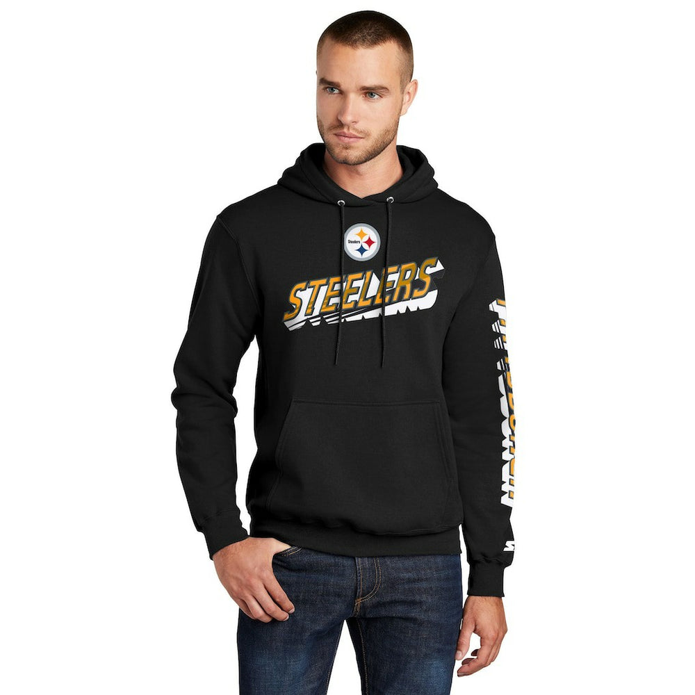 Pittsburgh Steelers Starter Wordmark Logo Pullover Hoodie - Black Hoodies
