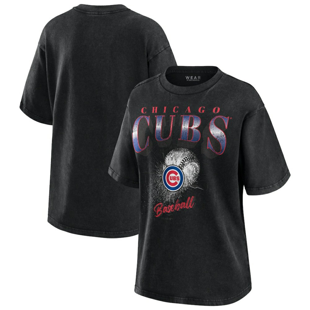 Chicago Cubs WEAR by Erin Andrews Women's Oversized Boyfriend T-Shirt - Charcoal T-shirts