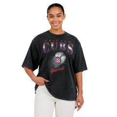 Chicago Cubs WEAR by Erin Andrews Women's Oversized Boyfriend T-Shirt - Charcoal T-shirts