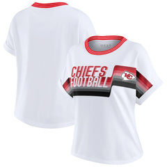 Kansas City Chiefs WEAR by Erin Andrews Women's Cropped Center Stripe Dolman T-Shirt - White T-shirts