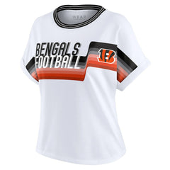 Cincinnati Bengals WEAR by Erin Andrews Women's Cropped Center Stripe Dolman T-Shirt - White T-shirts