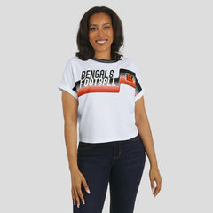 Cincinnati Bengals WEAR by Erin Andrews Women's Cropped Center Stripe Dolman T-Shirt - White T-shirts