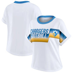 Los Angeles Chargers WEAR by Erin Andrews Women's Cropped Center Stripe Dolman T-Shirt - White T-shirts