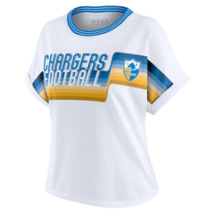 Los Angeles Chargers WEAR by Erin Andrews Women's Cropped Center Stripe Dolman T-Shirt - White T-shirts