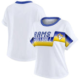 Los Angeles Rams WEAR by Erin Andrews Women's Cropped Center Stripe Dolman T-Shirt - White T-shirts