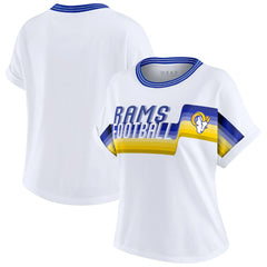 Los Angeles Rams WEAR by Erin Andrews Women's Cropped Center Stripe Dolman T-Shirt - White T-shirts