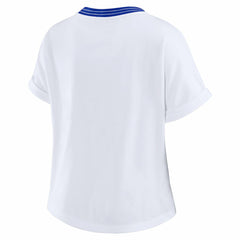 Los Angeles Rams WEAR by Erin Andrews Women's Cropped Center Stripe Dolman T-Shirt - White T-shirts