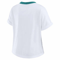 Miami Dolphins WEAR by Erin Andrews Women's Cropped Center Stripe Dolman T-Shirt - White T-shirts