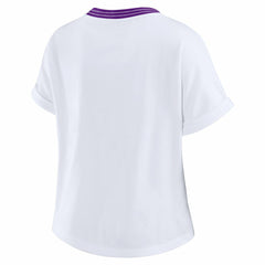 Minnesota Vikings WEAR by Erin Andrews Women's Cropped Center Stripe Dolman T-Shirt - White T-shirts