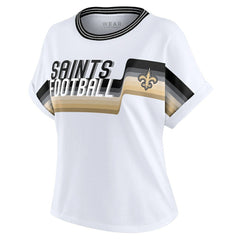 New Orleans Saints WEAR by Erin Andrews Women's Cropped Center Stripe Dolman T-Shirt - White T-shirts