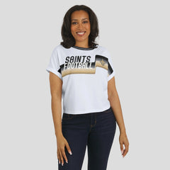 New Orleans Saints WEAR by Erin Andrews Women's Cropped Center Stripe Dolman T-Shirt - White T-shirts